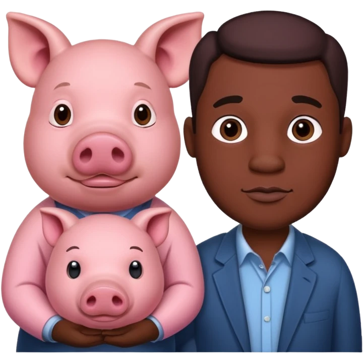 A pig in human shape riding a black man in pig shape emoji