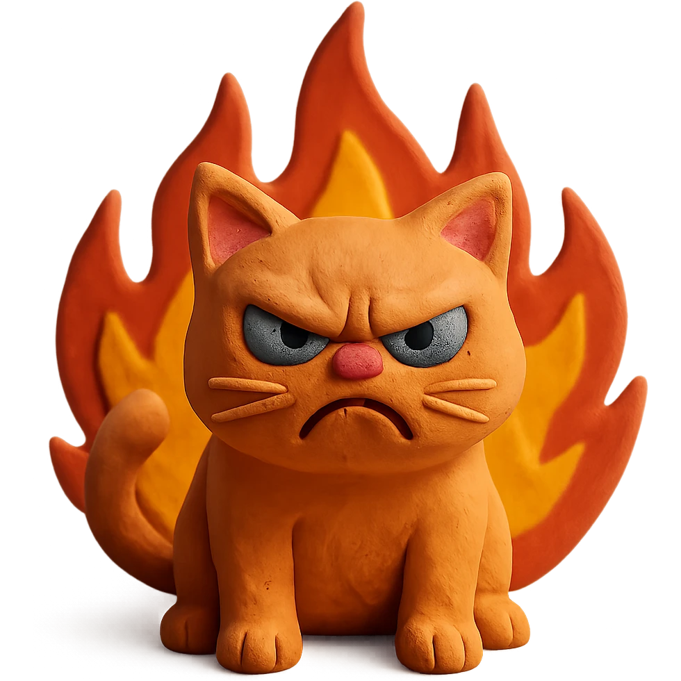 angry cat with flames emoji