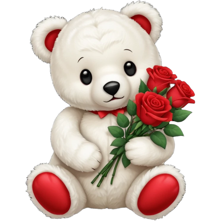 white teddy bear holding roses  emoji