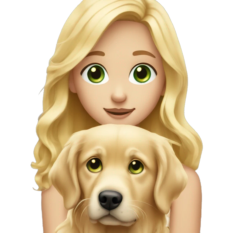Blonde green eyed girl holdin golden retriever  emoji