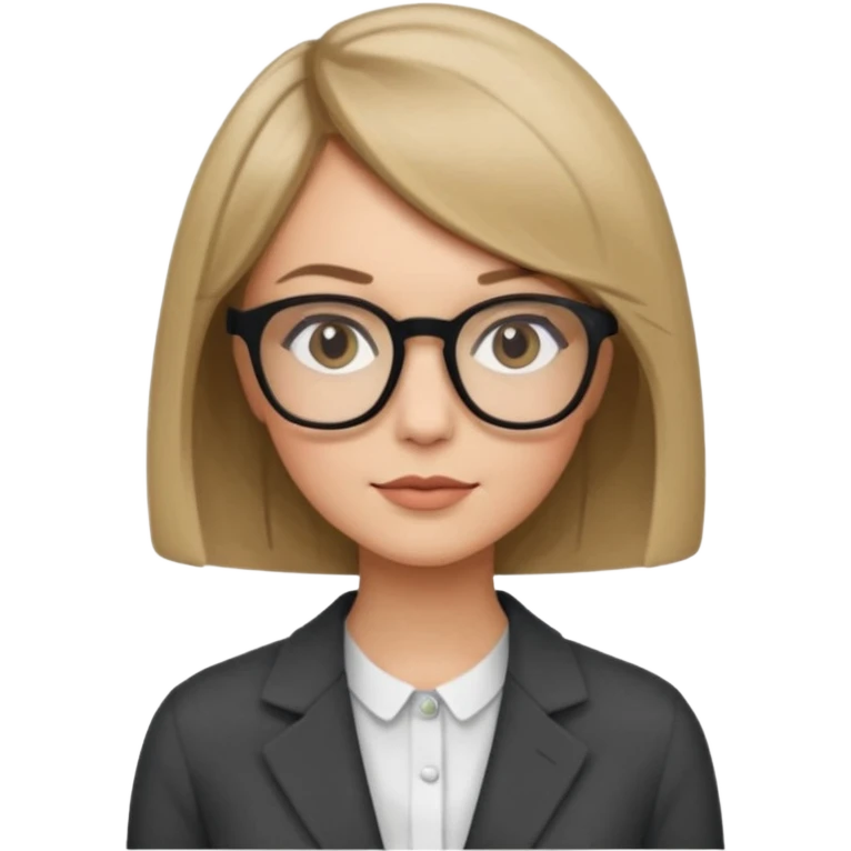 woman dark blonde petite bob haircut wears dark squarish glasses, classic clothes emoji