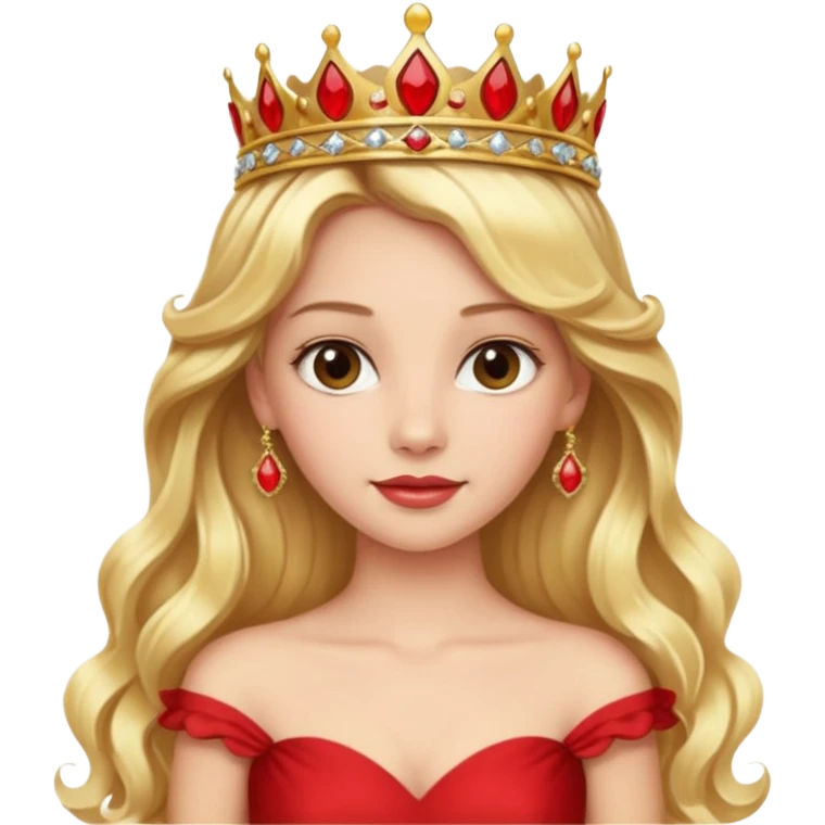 Princess in red Dress with gold Tiara, long wavy Blonde Hair emoji