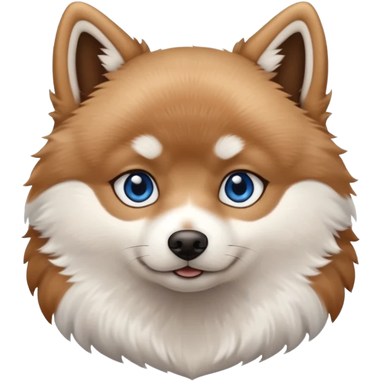 A Brown, light tan and white pomsky with one brown eye and one blue eye emoji