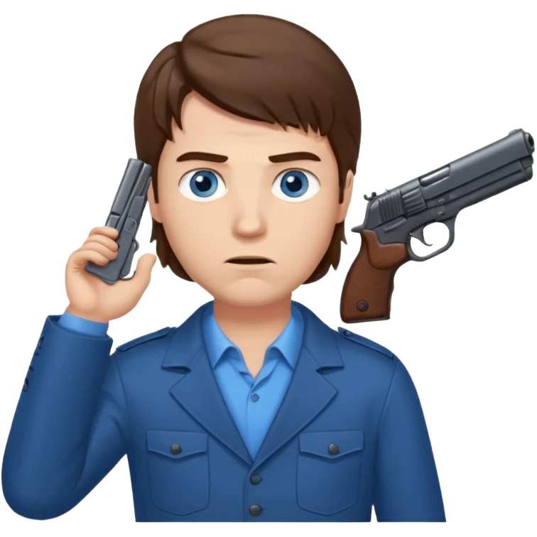 guy w medium long brown hair and blue eyes with gun to head emoji
