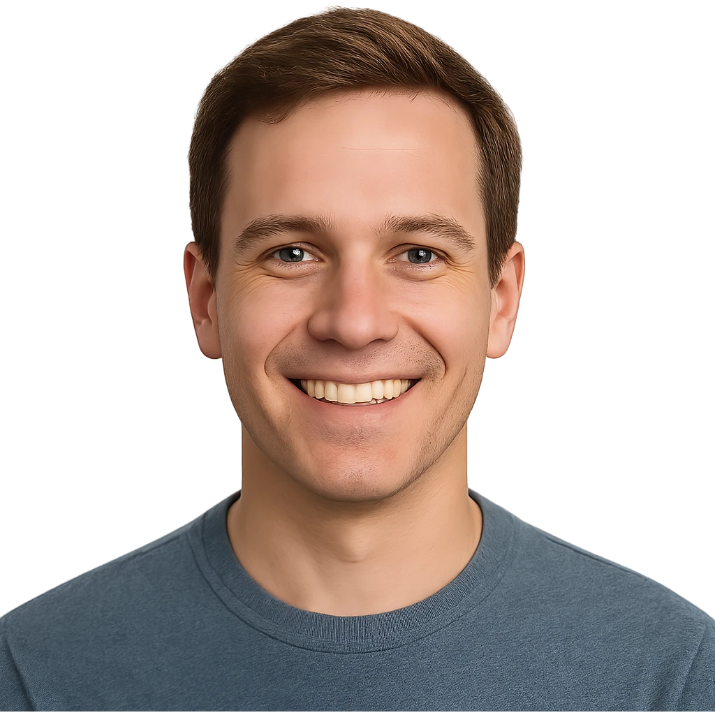 brown-haired man without beard or mustache, smiling face emoji