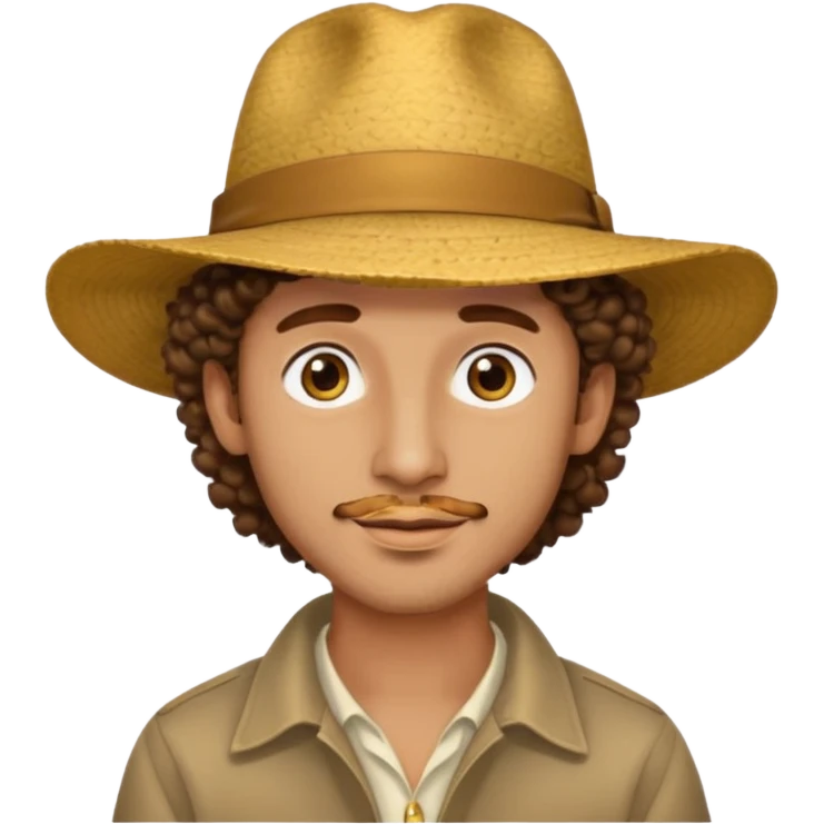 man curly hair and big earrings and and hat wearing emoji