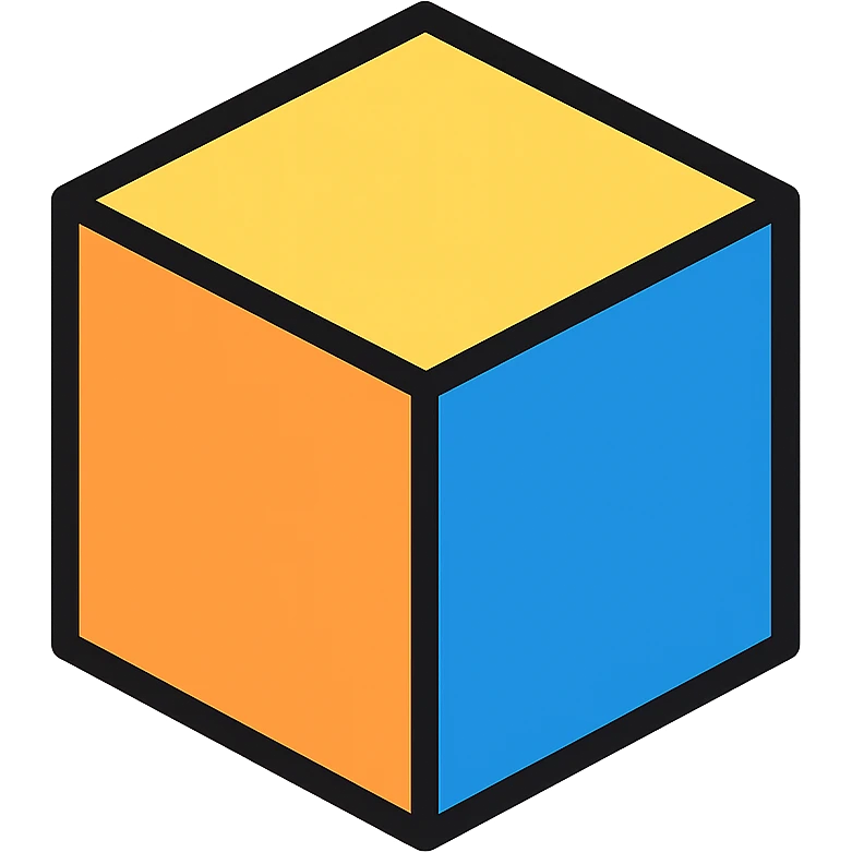 3D cube in color with black outlines emoji