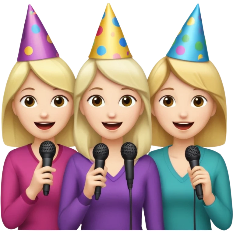 3 amigas en un karaoke cantando todas blancas de piel emoji