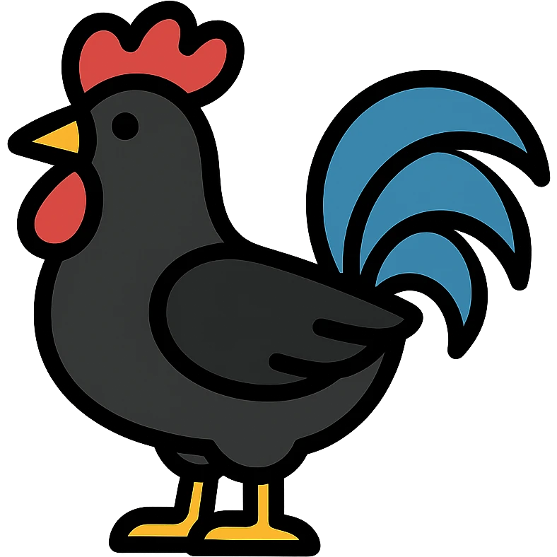 black rooster, stylized, bold look, graphic style emoji