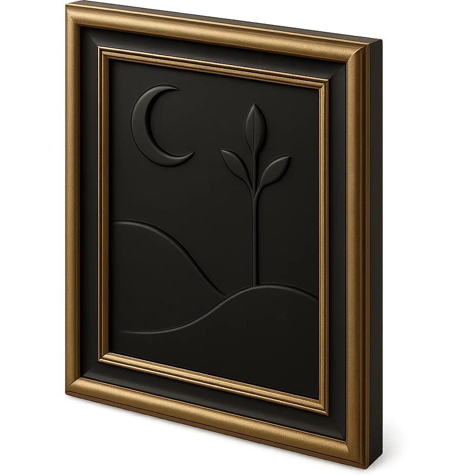 a framed painting in 3D black style emoji