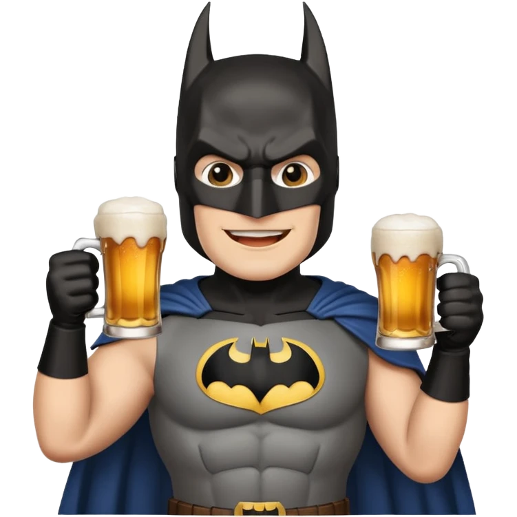 Happy Batman toasting with a mug of beer emoji