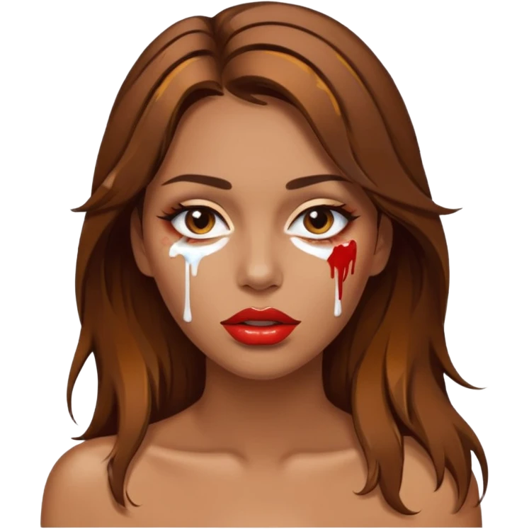Brown Hair Woman , white paint , drip, face, hot  Sexy, lips emoji