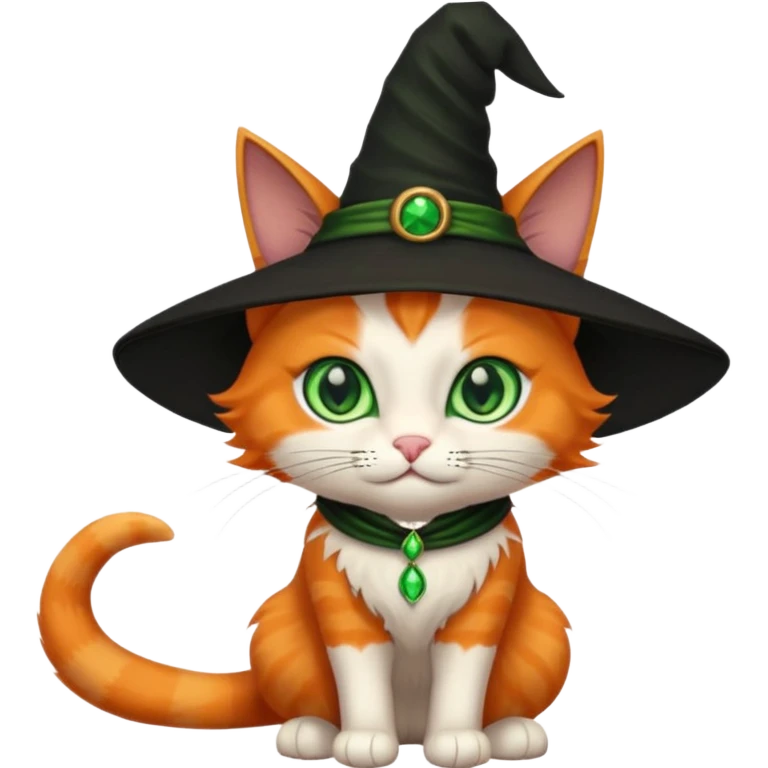 orange witch cat with green eyes emoji