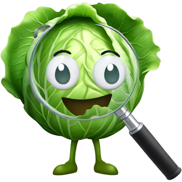 smiling cabbage hold magnifying glass emoji