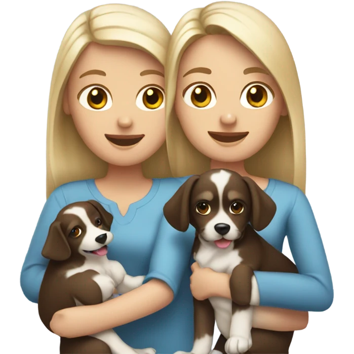 TWO brunette girls and a blonde with dogs in thei hsnds emoji