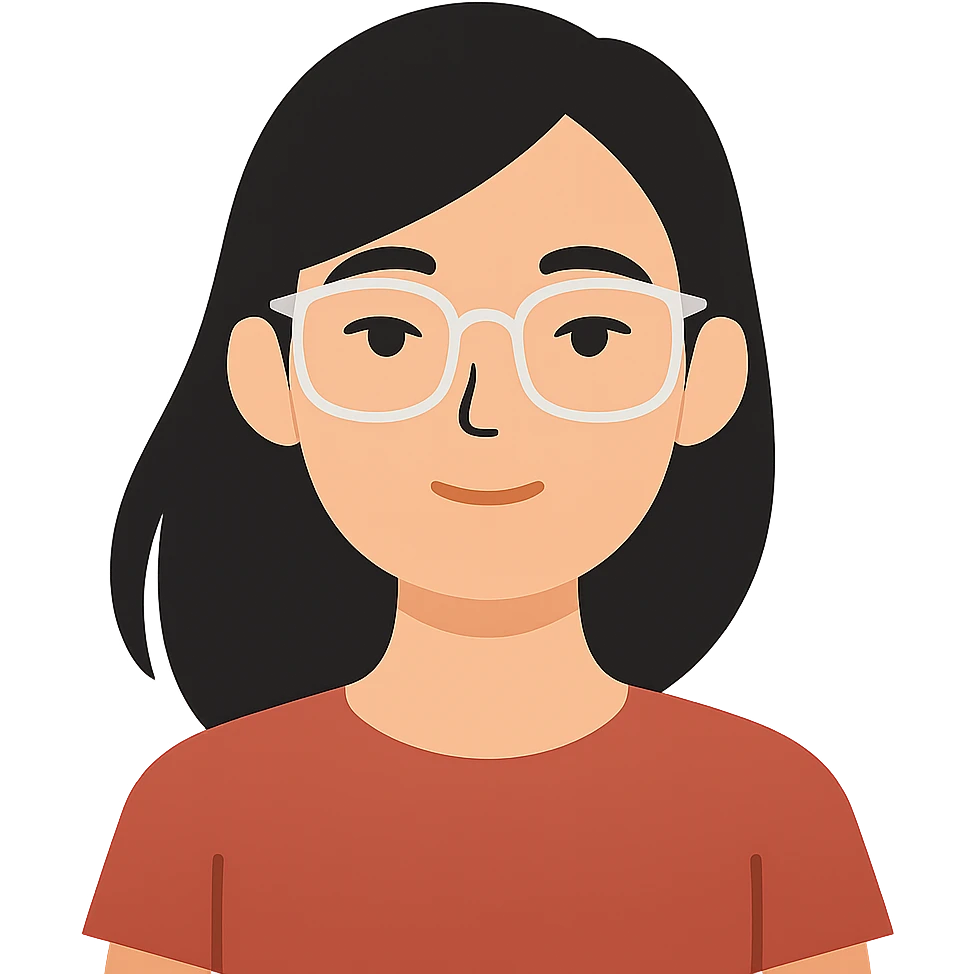 flat toon style asian girl with clear glasses emoji