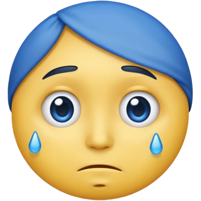 A regular, simple, yellow  skin, round face emoji looking straight at me not smilling, just staring with a blue and almost clear looking tear rolling down its cheek emoji