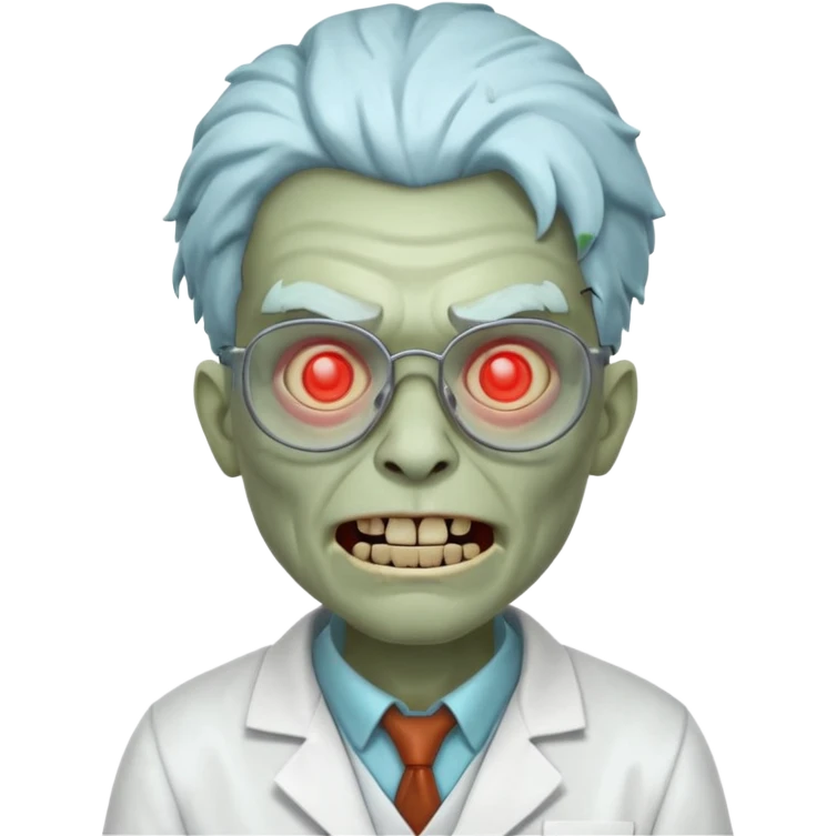 mad experiment zombie scientist portrait, head and shoulders only, exposed brain glow, broken glasses, evil grin, horror lab vibe, 3D cartoon, mobile game icon style, clean background, no text, no watermark
 emoji