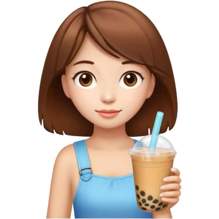 brown hair girl carrying bubble tea in summer emoji