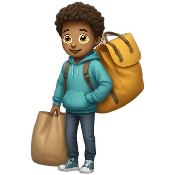 A boy in a large baggy emoji