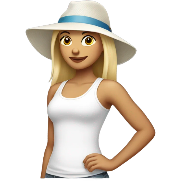 Blonde girl in white tank top with a hat emoji