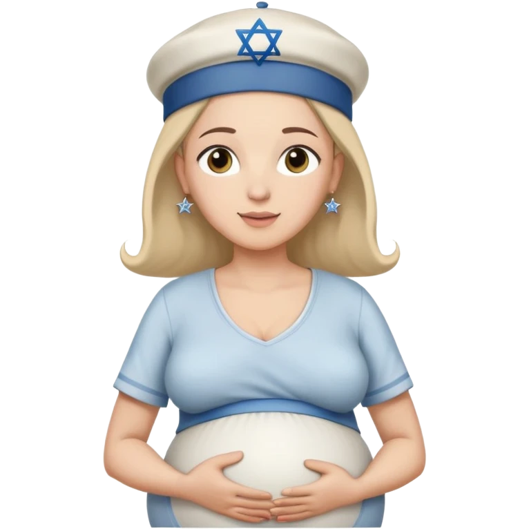 Pregnant Jewish person facing left with hands on belly, wearing a kippah and Star of David necklace emoji