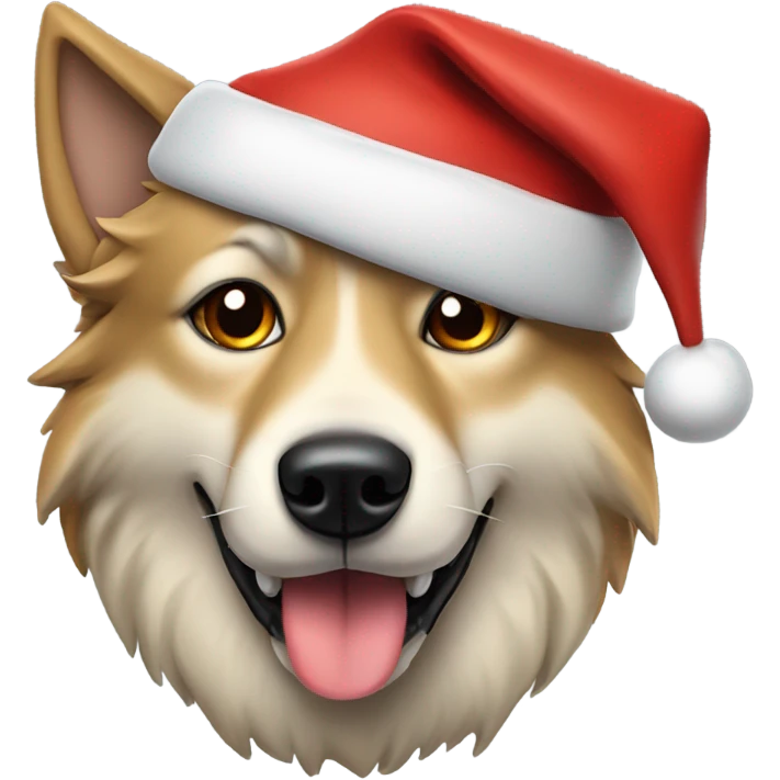 Wolf tan dog with Santa hat emoji