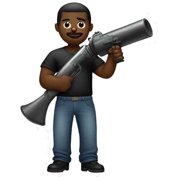 Big black oily man holding a t-shirt gun emoji
