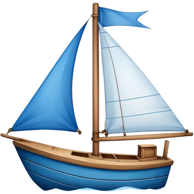A small blue sailboat with a happy smiling face on the front emoji