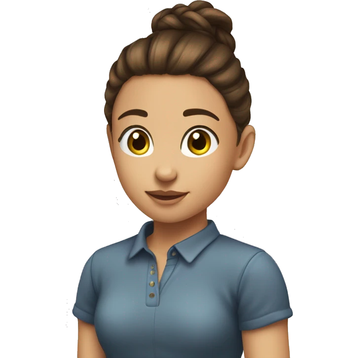young girl with brunette hair tied up in a high pony tail and brunette hair,  emoji