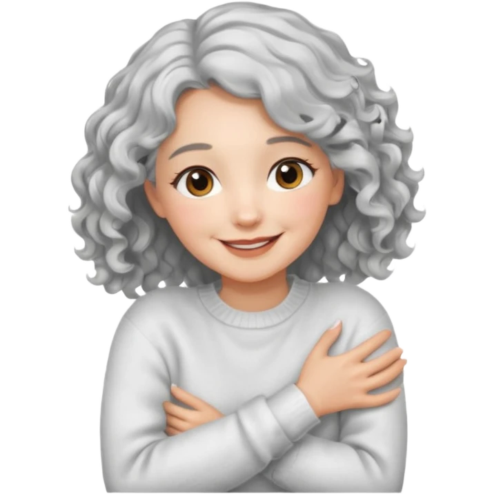silver, wavy/curly hair chin-length lady giving hug and smiling emoji