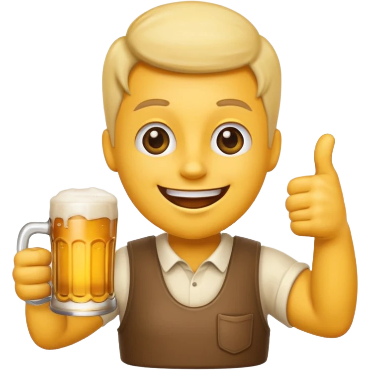 cheerful emoji giving a thumbs up, holding a beer mug, celebrating approval to go to the beergarden emoji