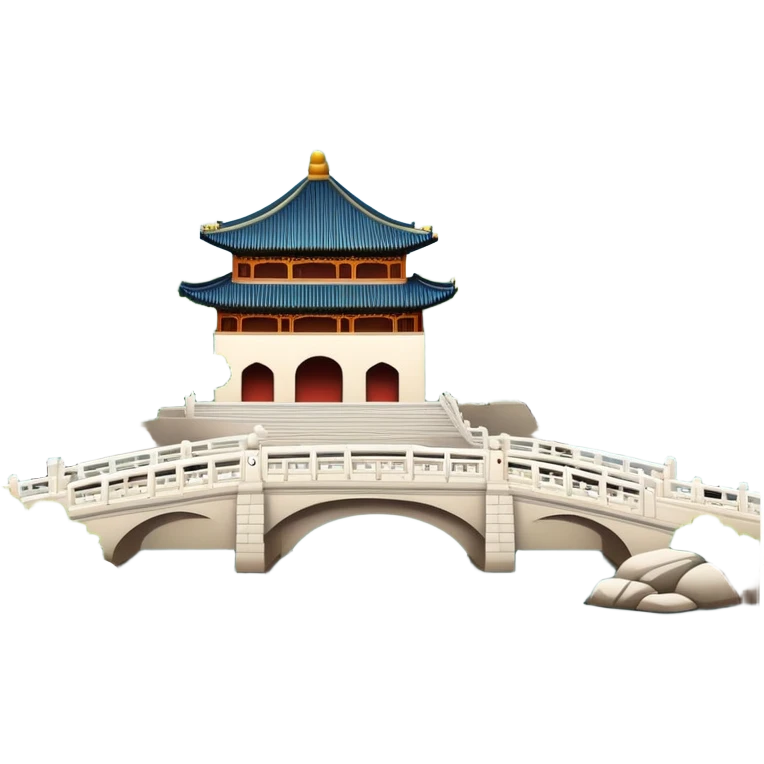 Summer Palace in Beijing with lake and bridge, Chinese garden architecture, emoji style emoji