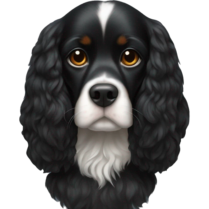 Small completely black king spaniel with black fur on his whole face and white fur on chest emoji