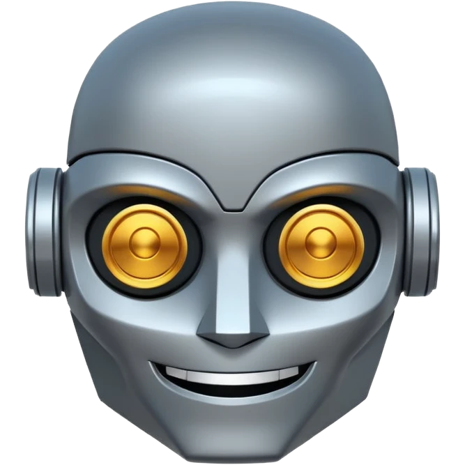 evil robot. Only its head. Very low details, just lines and colors, no need to draw in detail. Like an icon. Make it smile emoji