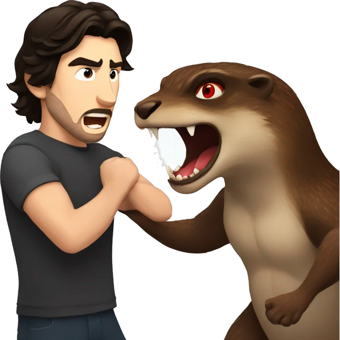 Adam driver fighting a brown otter monster with red eyes  emoji