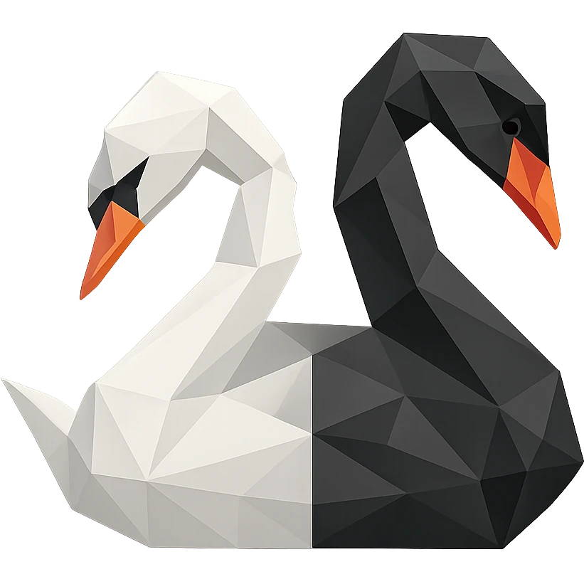 half white and half black swan, low-poly polygonal style emoji