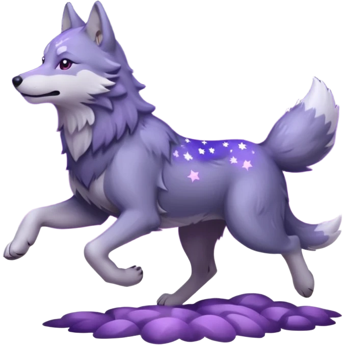 A wolf of winterfell running under lilac stars emoji