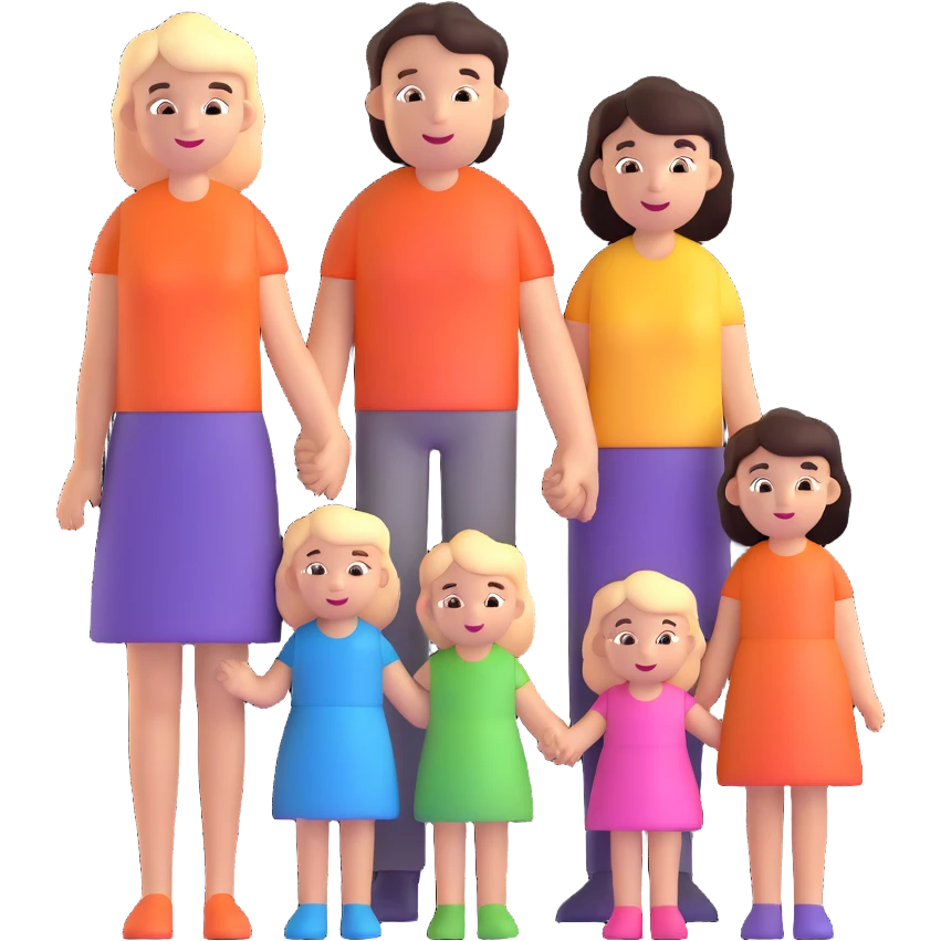 Family with mother, father and three little girls emoji