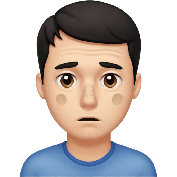 a worried guy with nose full of black heads emoji