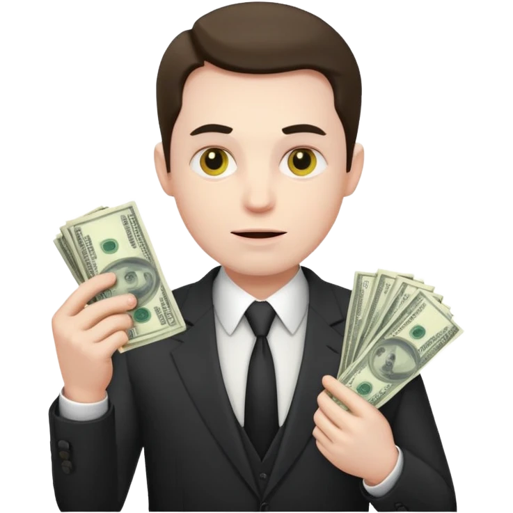 businessmen with greedy faceholding so many money emoji