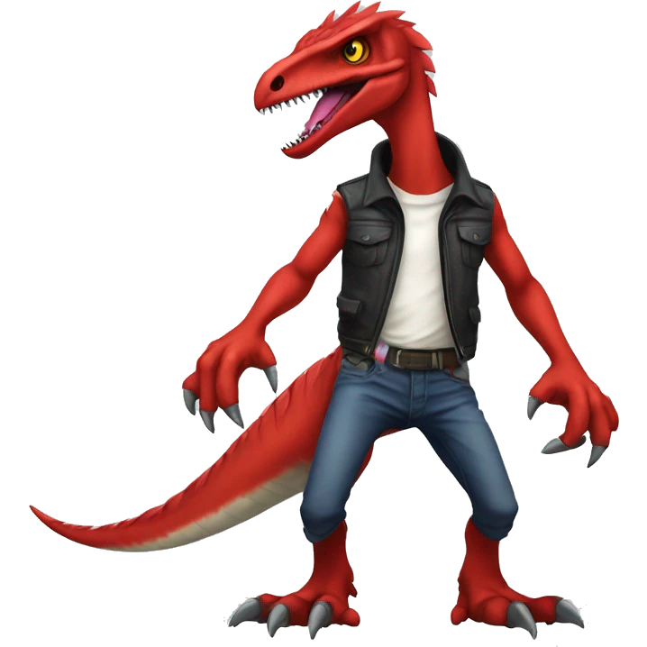 Red edgy badass velociraptor Digimon full body emoji