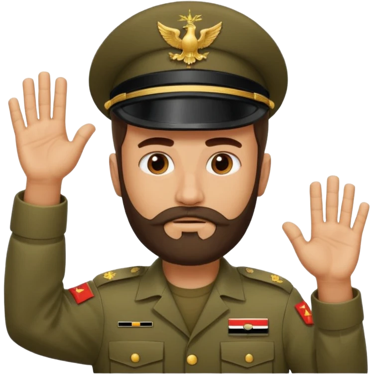 surrenders, depicts an Iraqi soldier from 1980, with a beard, a sad face and raised hands emoji