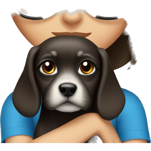 bob haired Brunette with glasses and blue eyes Girl with small gray dog. Girl has blue eyes emoji