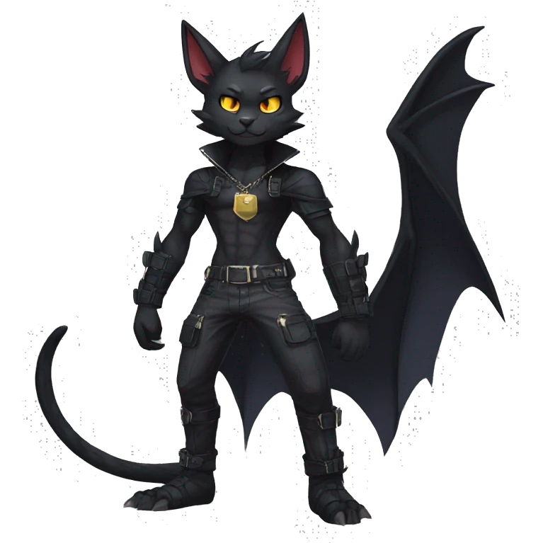 Black Anthro Cool Punk Bat-Cat-Fakemon-fursona Full Body emoji