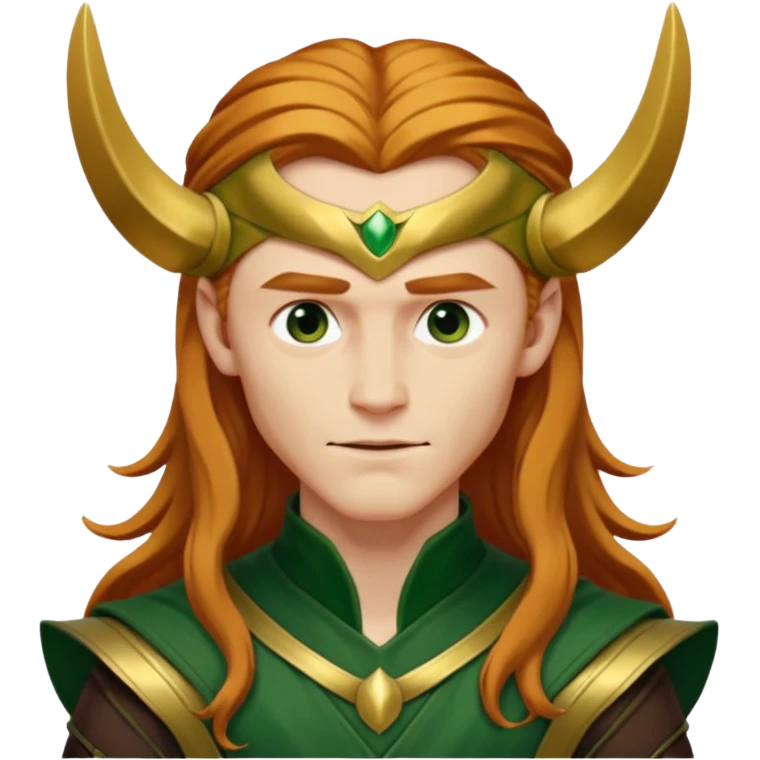 Loki, God of Mischief from Gods and Goddesses with long reddish blonde hair, gold and dark green outfit emoji