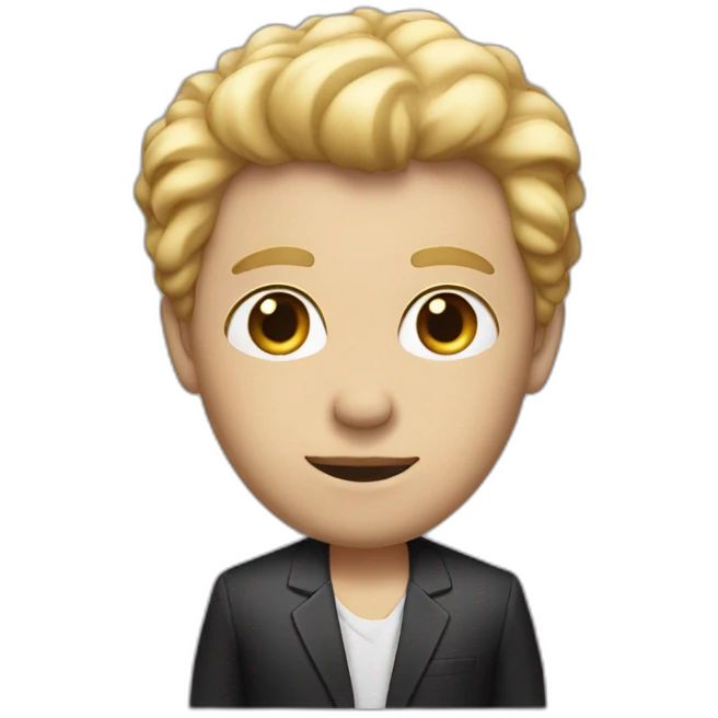 man with big eyes looking to the left with blond hair and a gradient suit with black shoes emoji