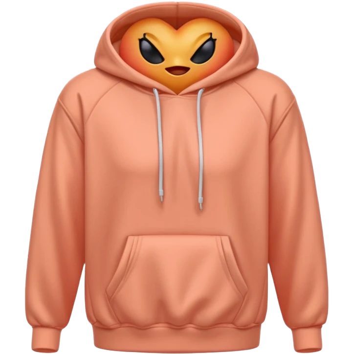 A 3D cartoon peach-coral hoodie with soft folds, drawstrings, and a casual fit, isolated plain background. emoji