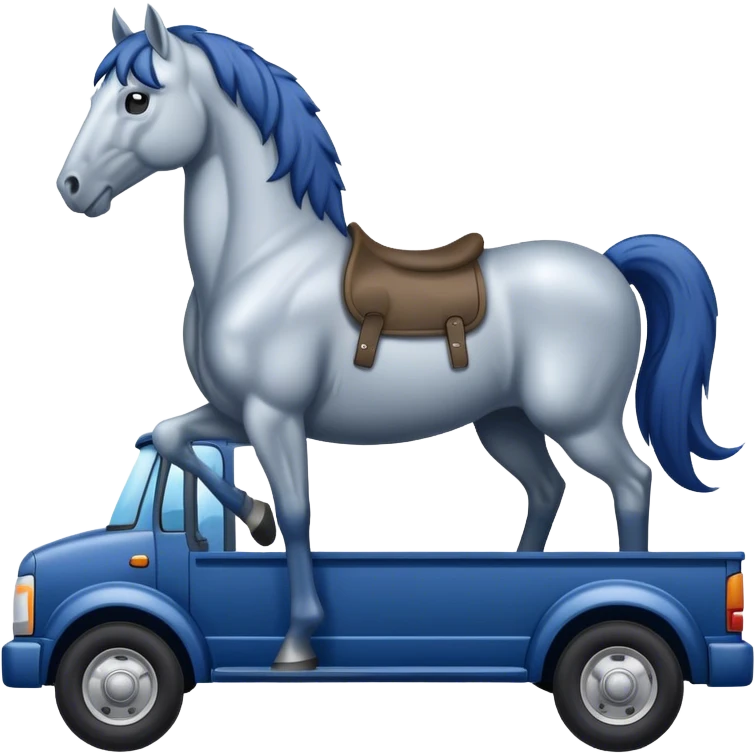 silver horse with dark blue hair in the back of a truck emoji