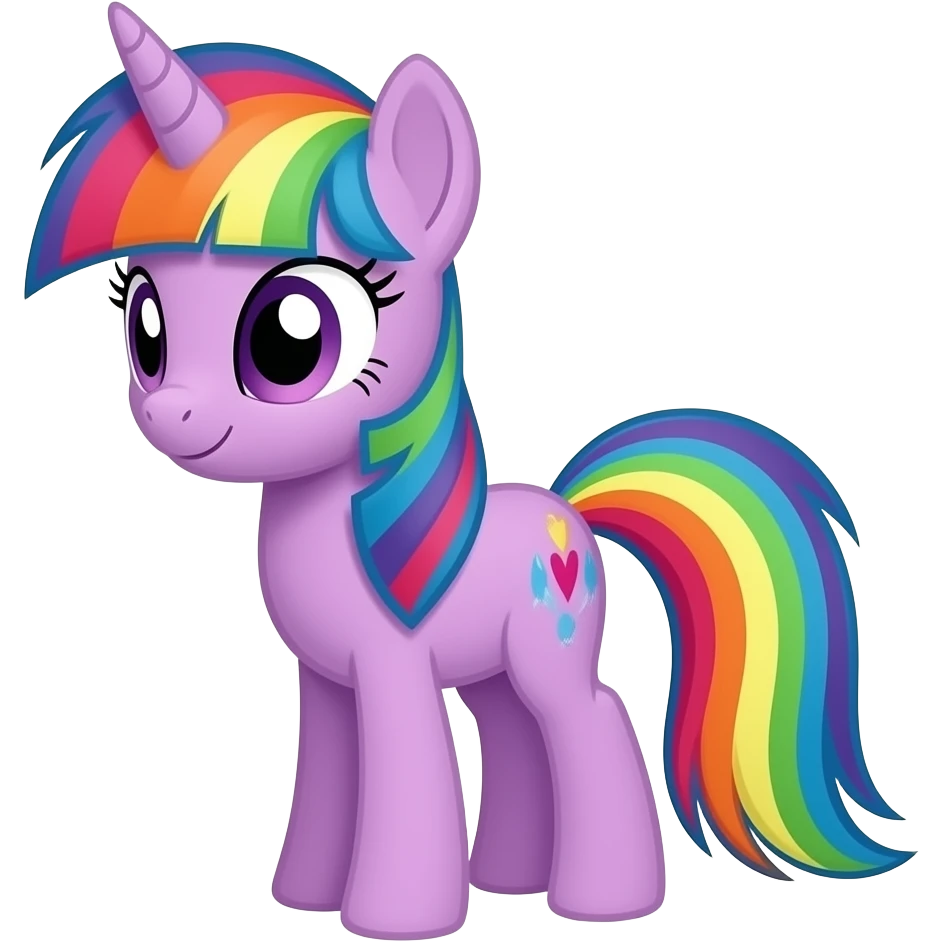 Emojim saçları rengarenk bir my little pony saçı uzun kendisi rengarenk olsun ve büyük olsun pony emoji